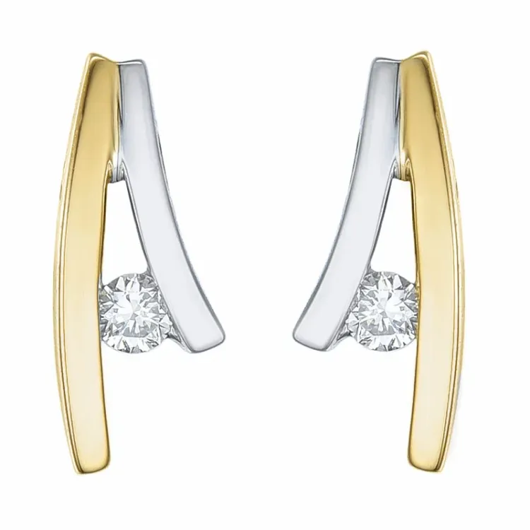 diamant oorbellen in 14 karaat goud en witgoud met diamant 