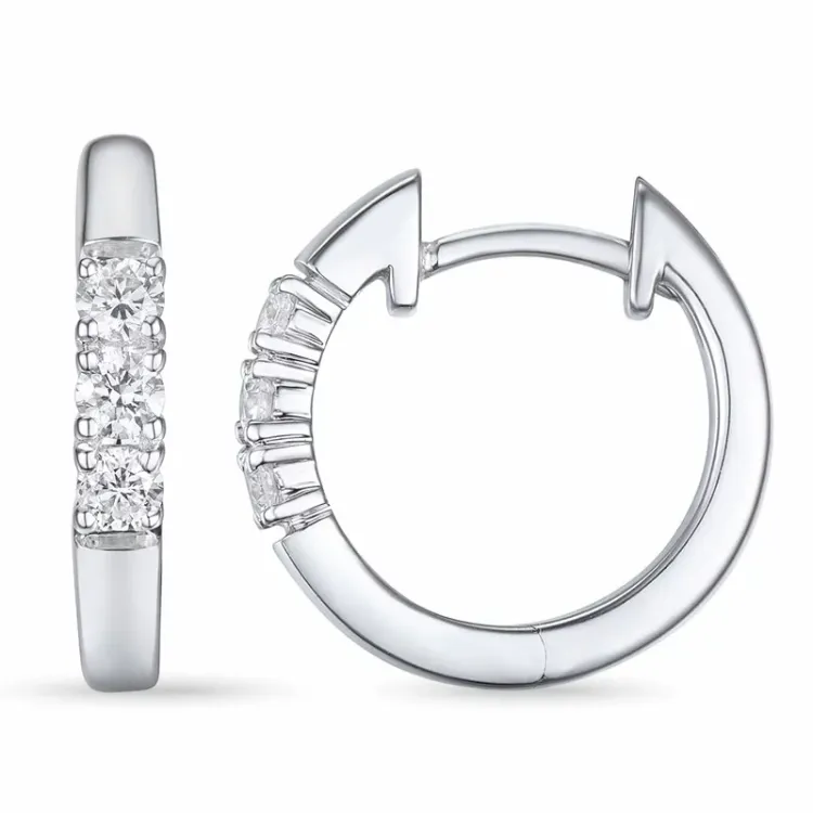 14 mm creool in 14 karaat witgoud met diamant