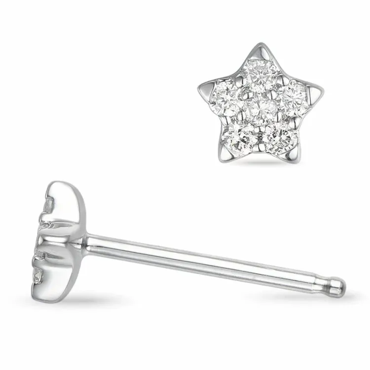 ster diamant oorsteker in 14 karaat witgoud met diamant 