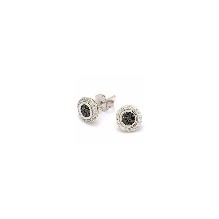 rond zwart diamant diamant oorbellen in 14 karaat witgoud met diamant en diamant