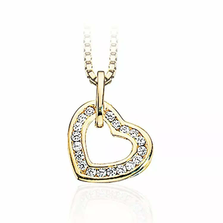 Groot Scrouples hart zirkoon hanger in 8 karaat goud met vergulde zilveren ketting witte zirkoon