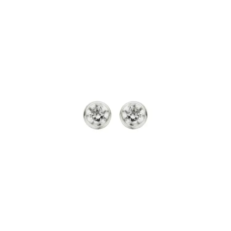 2 mm Scrouples oorbellen in zilver witte zirkonen