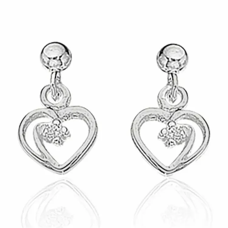 Scrouples hart oorbellen in zilver witte zirkoon