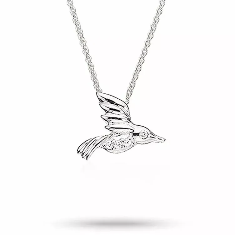 Scrouples vogel ketting met hanger in zilver witte zirkoon