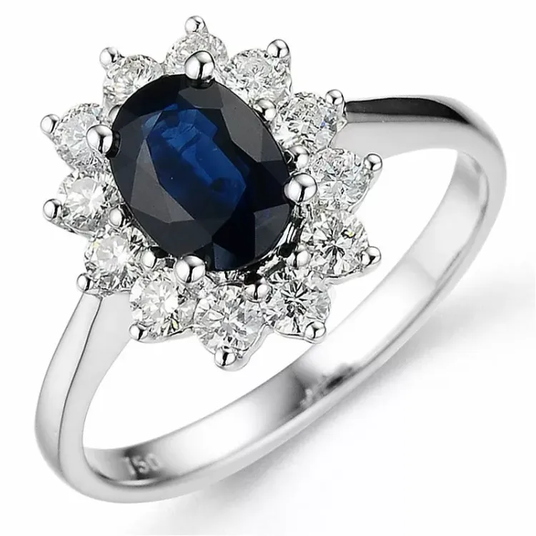 saffier rozetring in 14 karaat witgoud 0,55 ct 1,00 ct