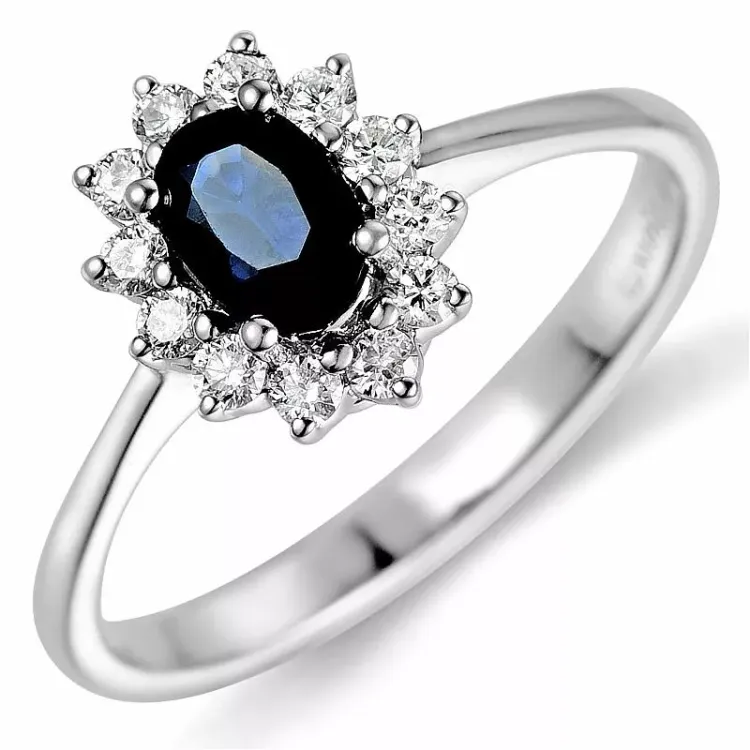 saffier rozetring in 14 karaat witgoud 0,26 ct 0,65 ct