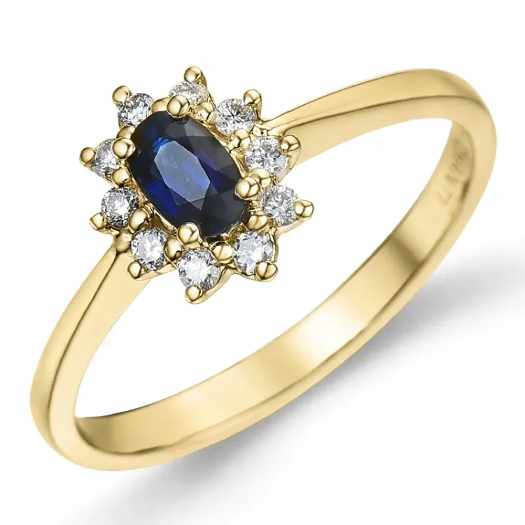 saffier rozetring in 14 karaat goud 0,11 ct 0,35 ct