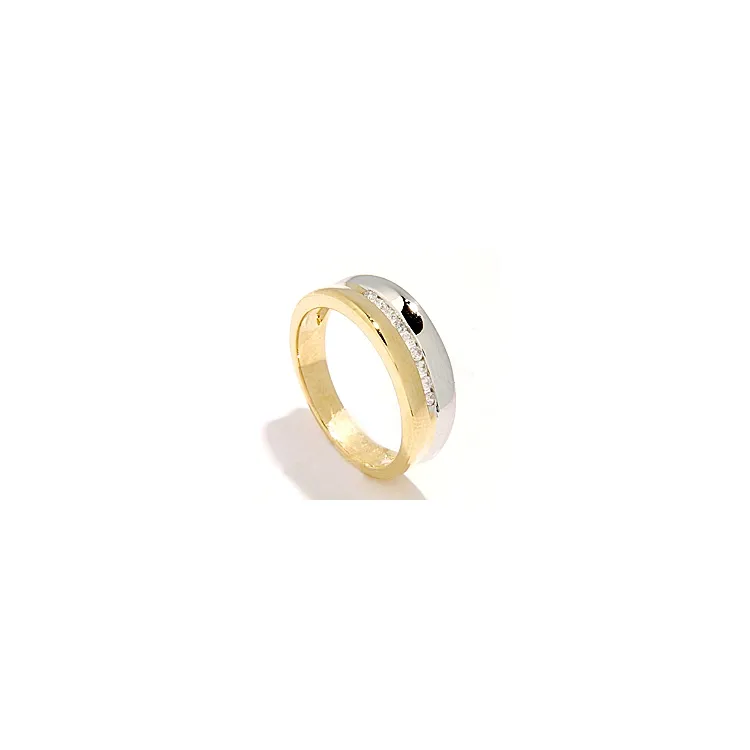 breed ring in 14 karaat goud-en witgoud 0,12 ct