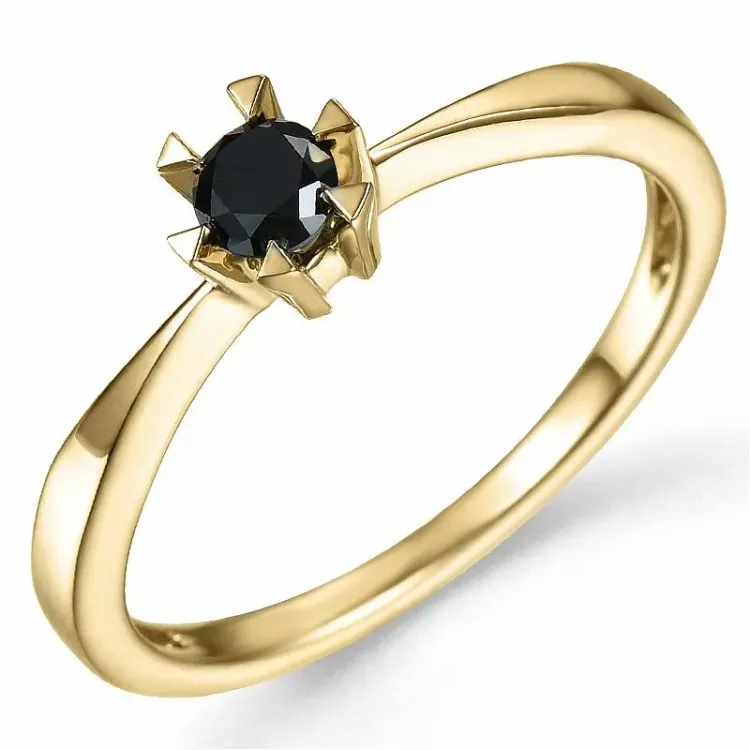 0,20 ct zwart diamant solitaire ring in 14 karaat goud 0,20 ct