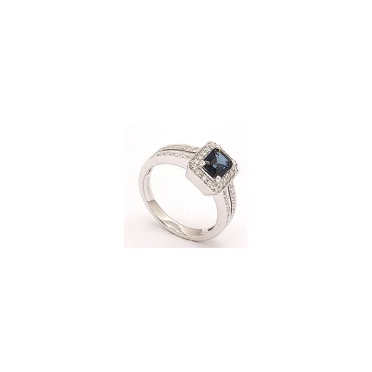 blauwe saffier ring in 14 karaat witgoud 0,43 ct 1,05 ct