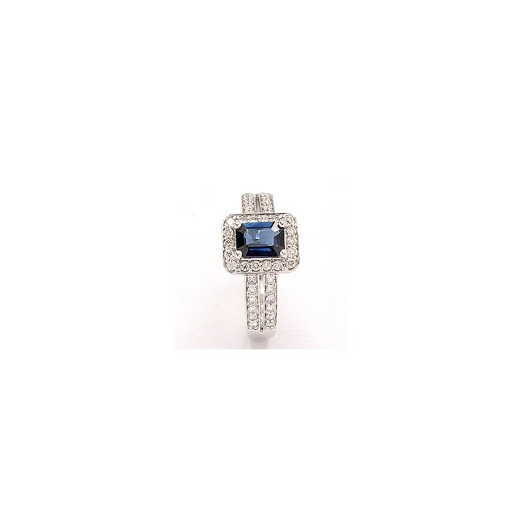 blauwe saffier ring in 14 karaat witgoud 0,43 ct 1,05 ct