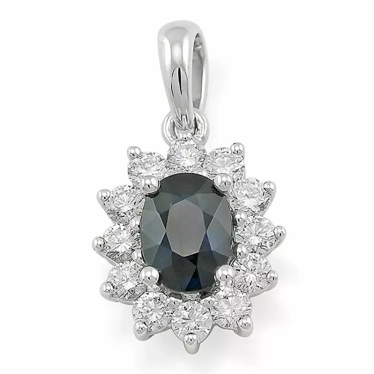 saffier rozethanger in 14 caraat witgoud 0,55 ct 1,05 ct