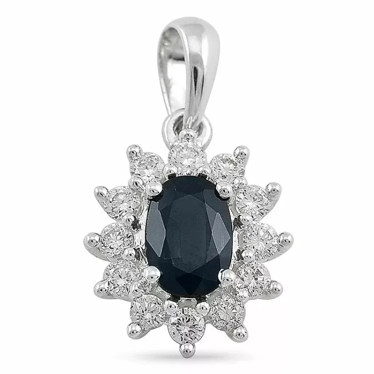 saffier rozethanger in 14 caraat witgoud 0,26 ct 0,65 ct