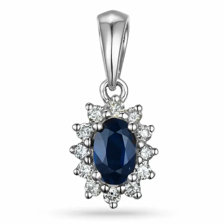 saffier rozethanger in 14 caraat witgoud 0,10 ct 0,35 ct