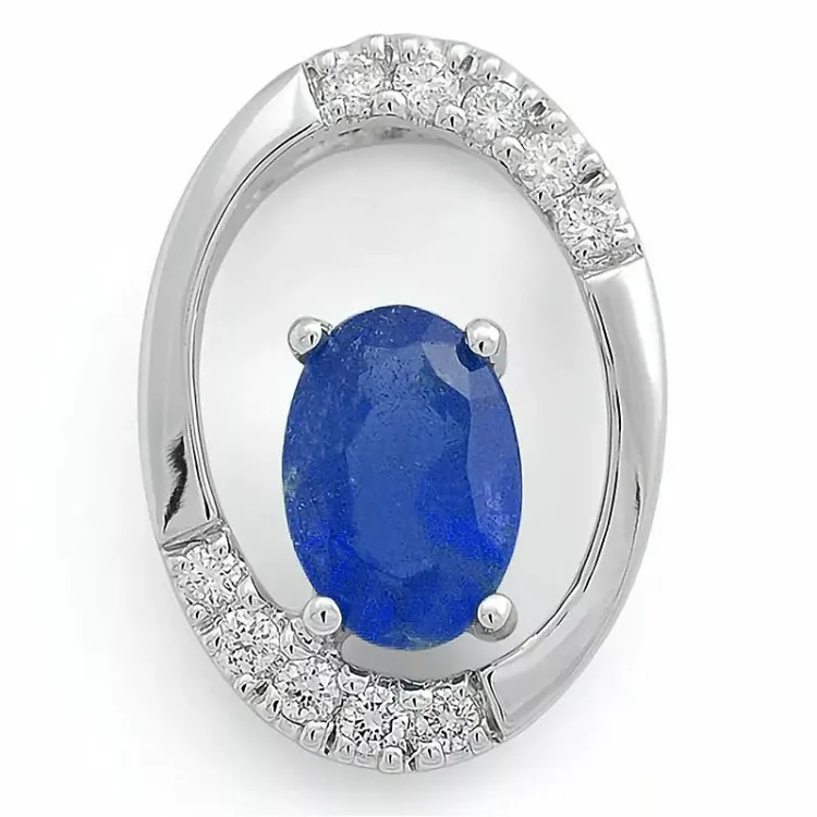 ovaal saffier hanger in 14 caraat witgoud 0,06 ct 0,65 ct