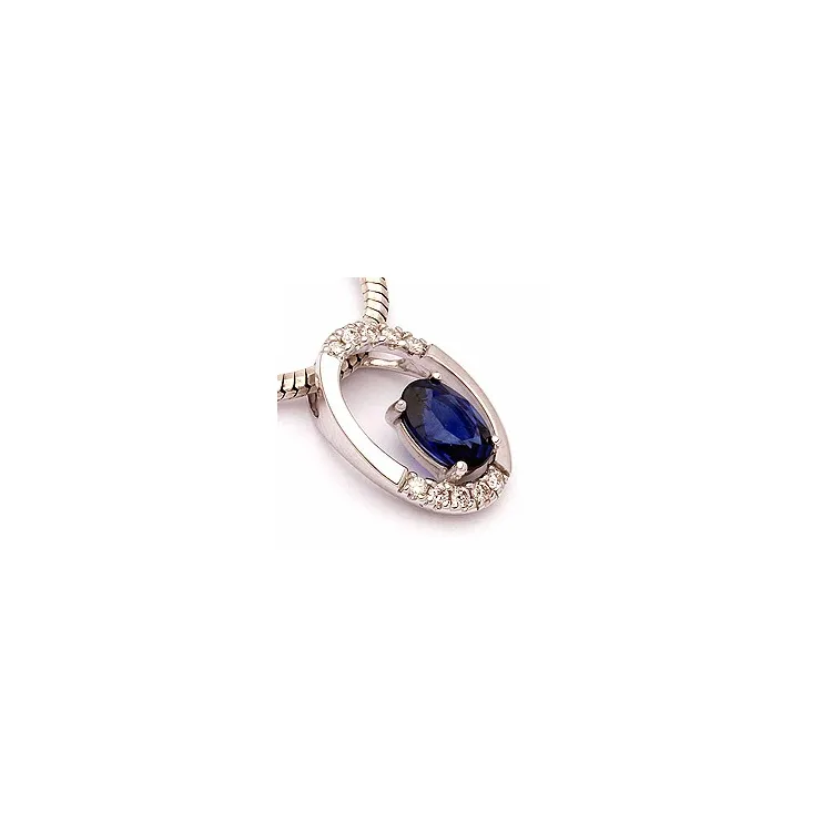 ovaal saffier hanger in 14 caraat witgoud 0,06 ct 0,65 ct