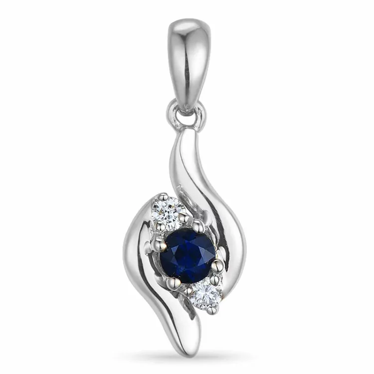 saffier hanger in 14 caraat witgoud 0,05 ct 0,16 ct