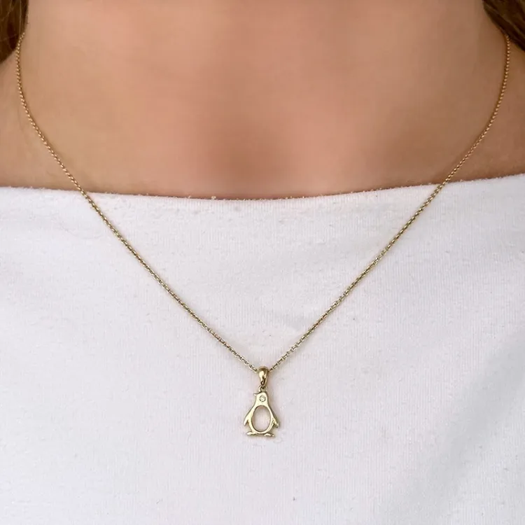 pinguin diamant gouden hanger in 14 caraat goud 0,01 ct