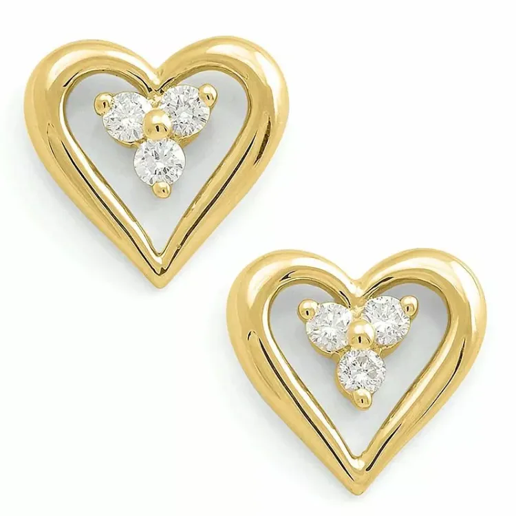 hart oorsteker in 14 karaat goud met diamant