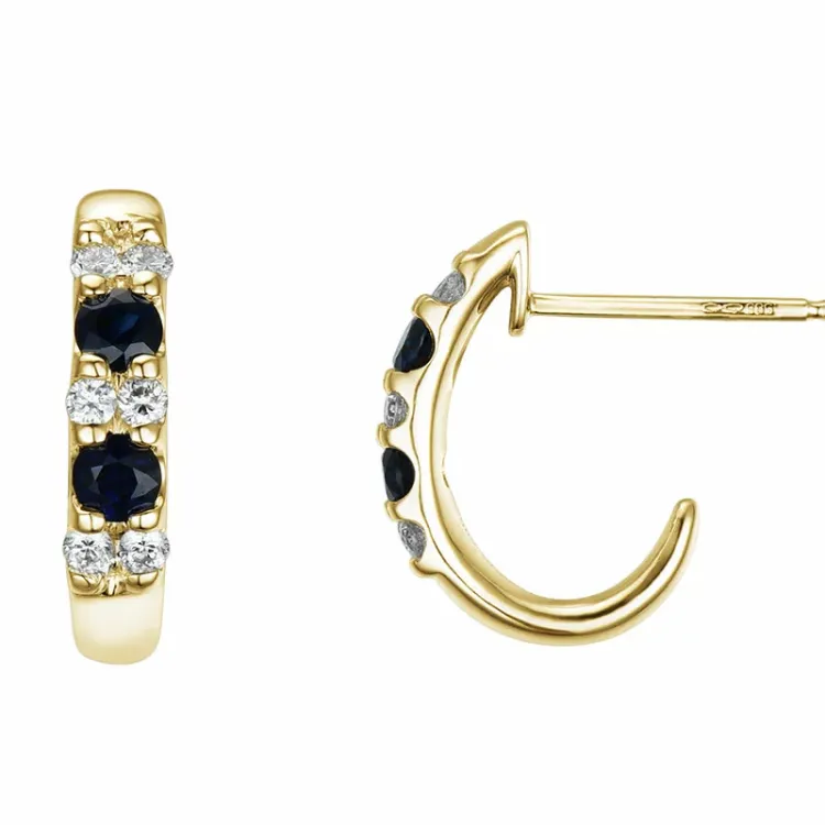 saffier halfcreool in 14 karaat goud met diamant en saffier
