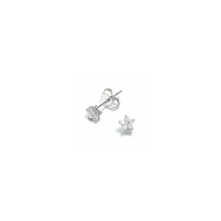 bloem diamant oorsteker in 14 karaat witgoud met diamant 
