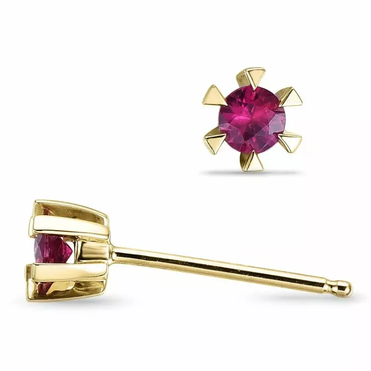 2 x 0,15 ct echt solitaire oorbel in 14 karaat goud met robijn