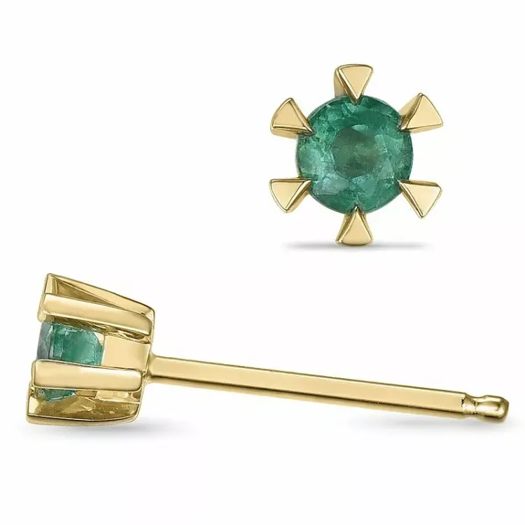 2 x 0,14 ct groene solitaire oorbel in 14 karaat goud met smaragd