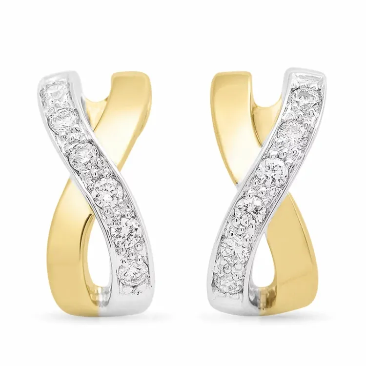 diamant oorbellen in 14 karaat goud en witgoud met diamant