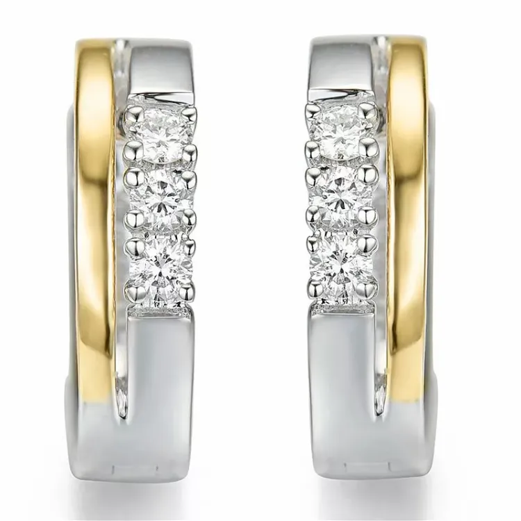 13 mm diamant oorbellen in 14 karaat goud en witgoud met diamanten 