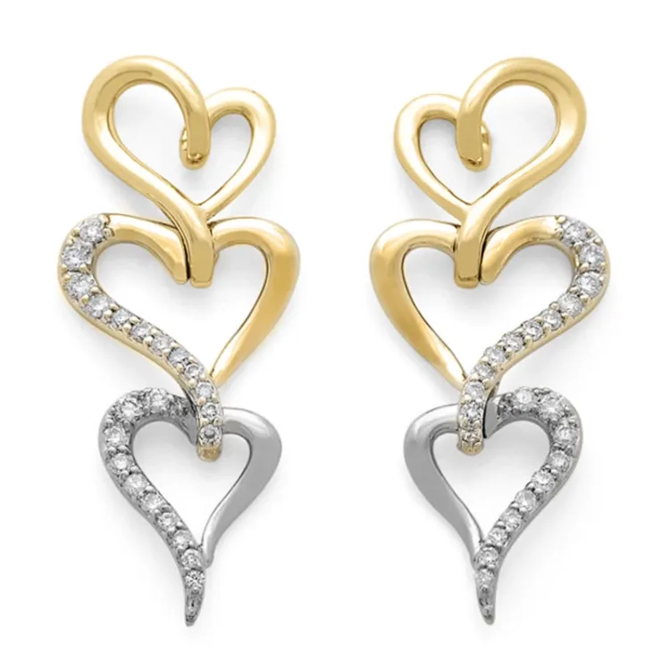 groot hart briljant oorbellen in 14 karaat goud en witgoud met diamant 