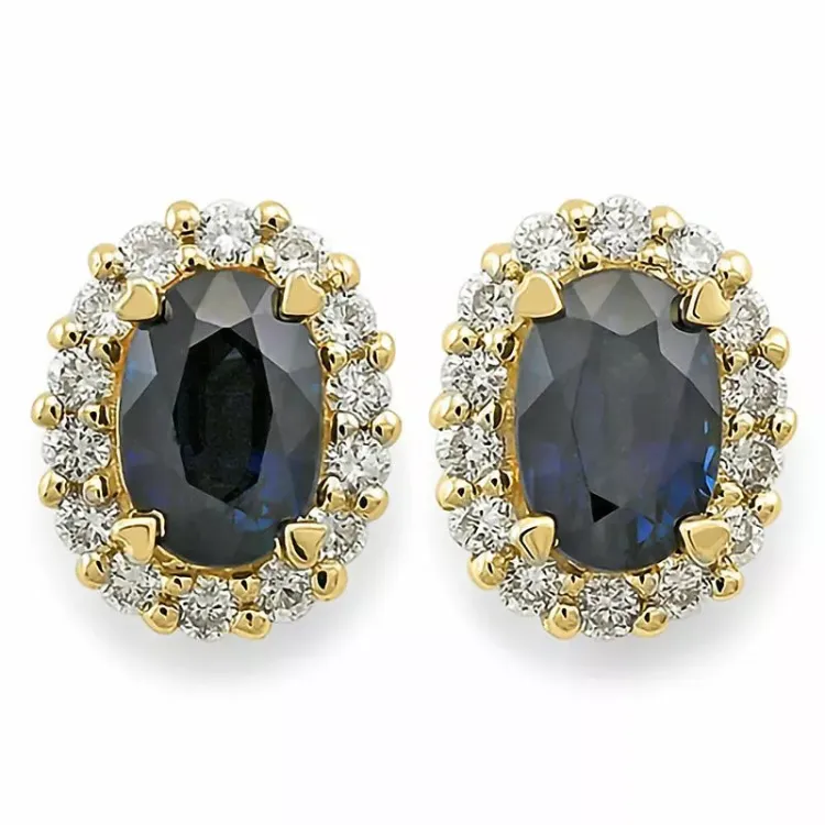 saffier oorsteker in 14 karaat goud met diamant en saffier