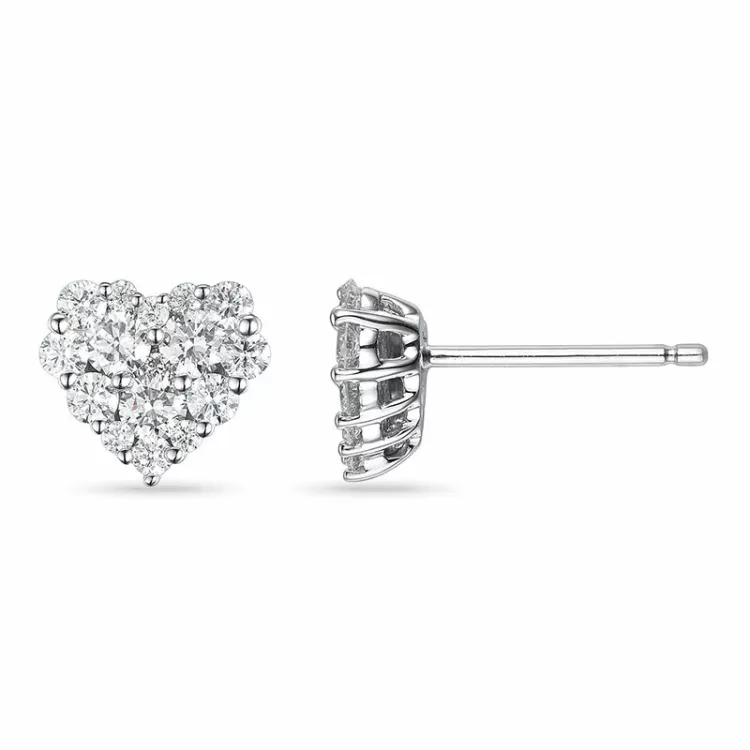 hart diamant oorbellen in 14 karaat witgoud met diamant