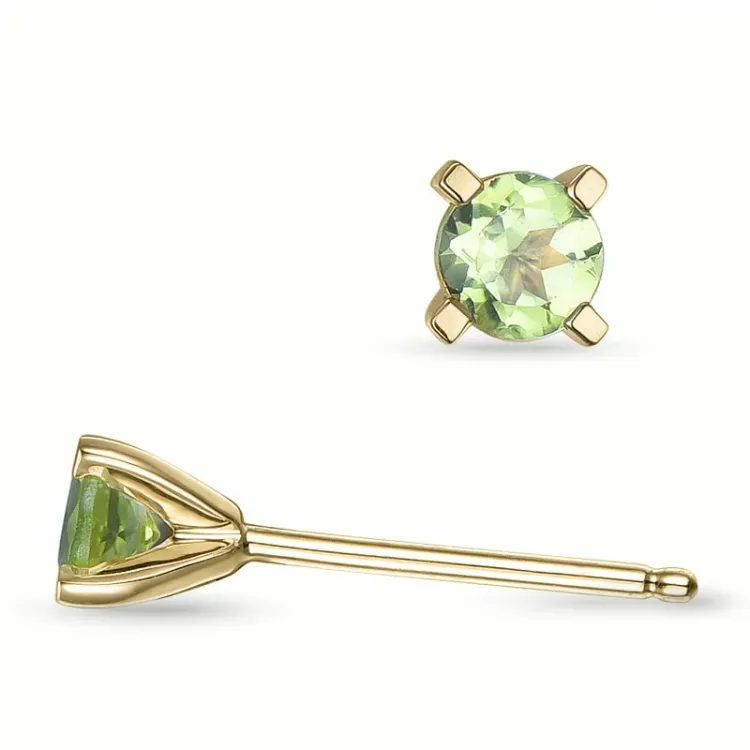 2 x 0,23 ct peridoot solitaire oorbel in 14 karaat goud met peridoot