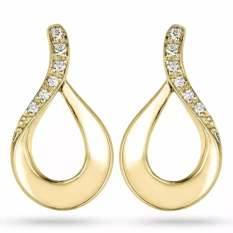 druppel diamant oorsteker in 14 karaat goud met diamant