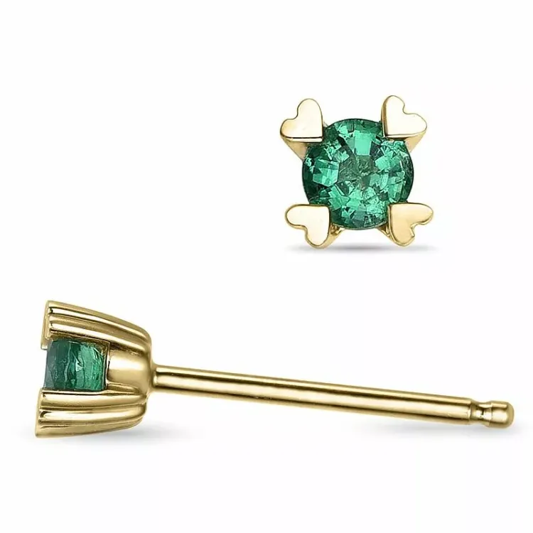 2 x 0,12 ct solitaire oorbel in 14 karaat goud met smaragd