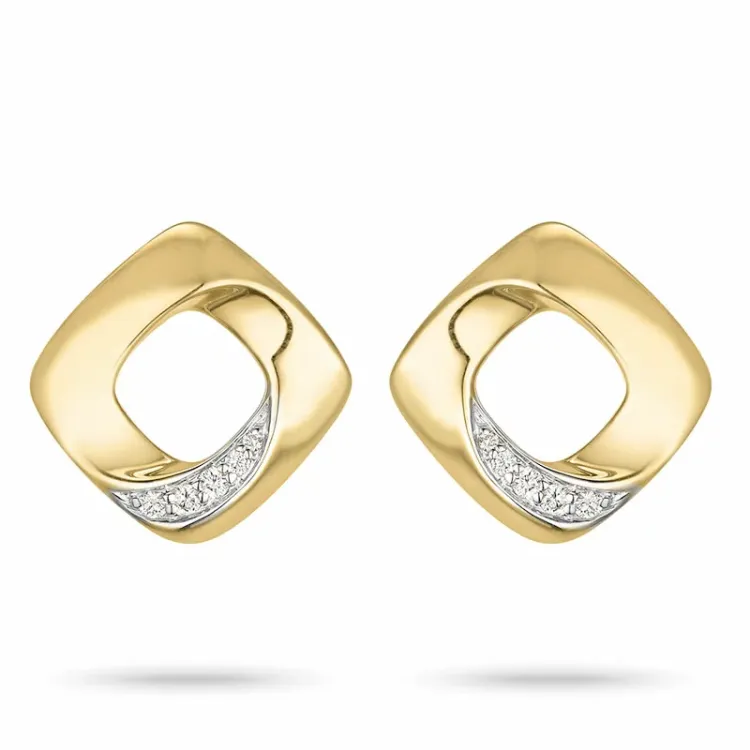 vierkant diamant oorsteker in 14 karaat goud en witgoud met diamant
