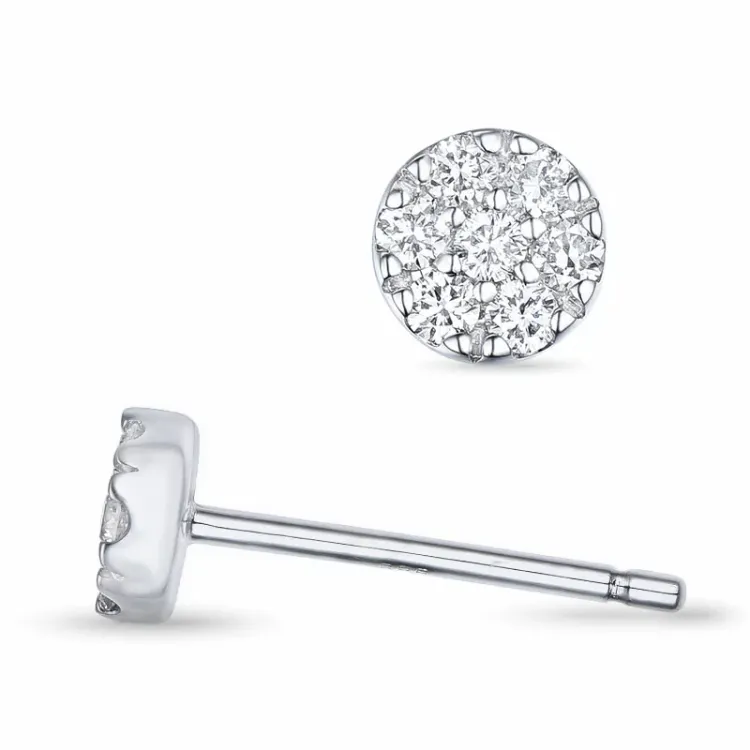rond diamant oorsteker in 14 karaat witgoud met diamant