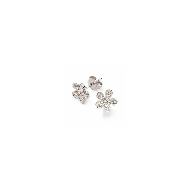 bloem briljant oorbellen in 14 karaat witgoud met diamant