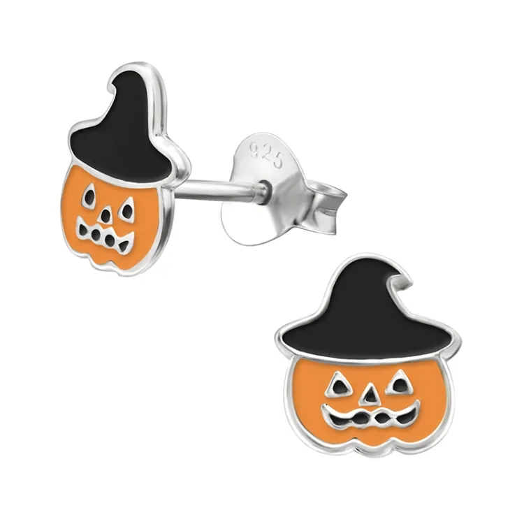 pompoen emaille oorbellen in zilver - Little Ones
