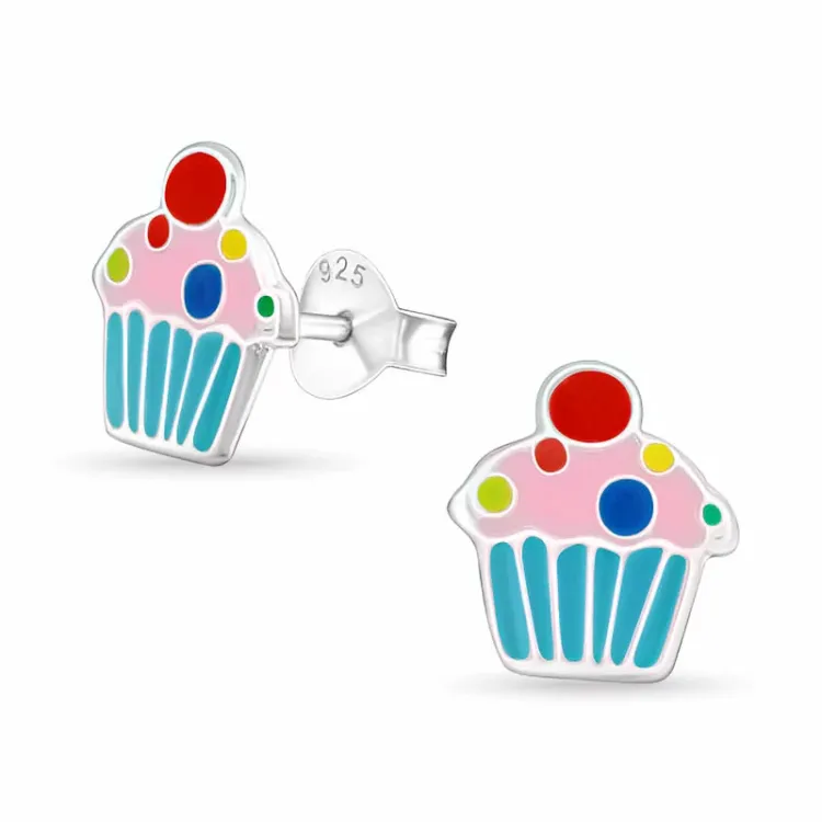 cup cake oorbellen in zilver - Little Ones