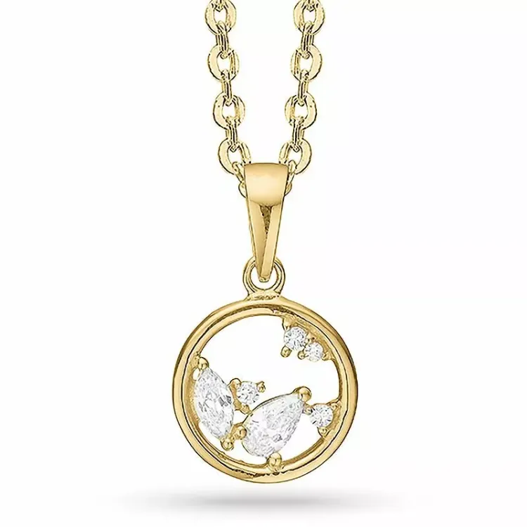12 mm aagaard rond ketting met hanger in verguld sterlingzilver witte zirkonen