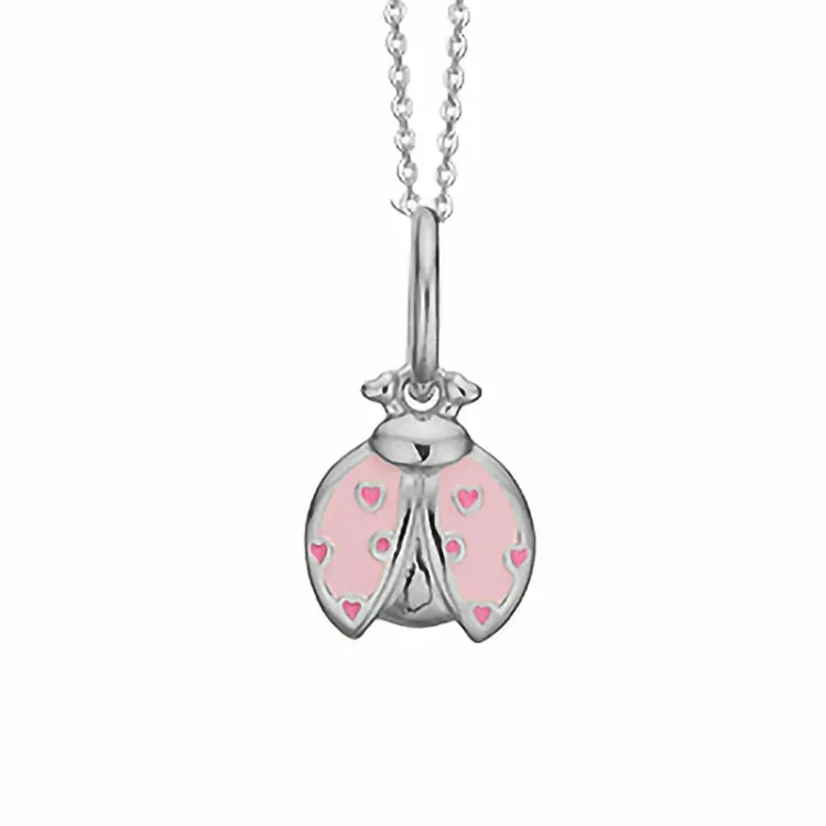 Aagaard lieveheersbeestje hanger met ketting in zilver pink emaille roze emaille