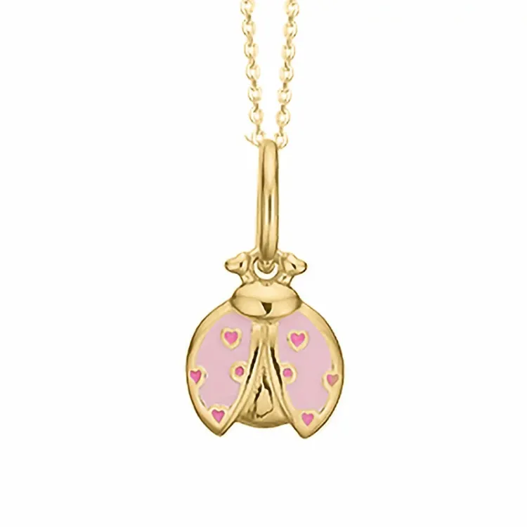 Aagaard lieveheersbeestje hanger met ketting in verguld sterlingzilver pink emaille roze emaille