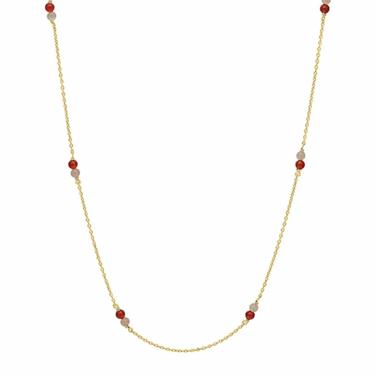 Aagaard ketting in verguld sterlingzilver rode agaat pink maansteen