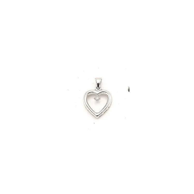 hart hanger in 14 caraat witgoud 0,02 ct