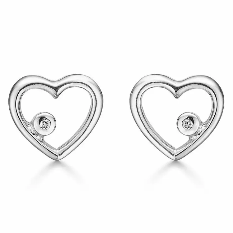 Støvring Design hart oorbellen in gerodineerd zilver witte diamant