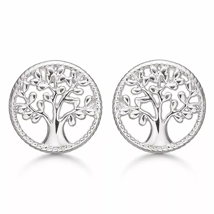 12 mm støvring design boom van het leven oorbellen in gerodineerd zilver