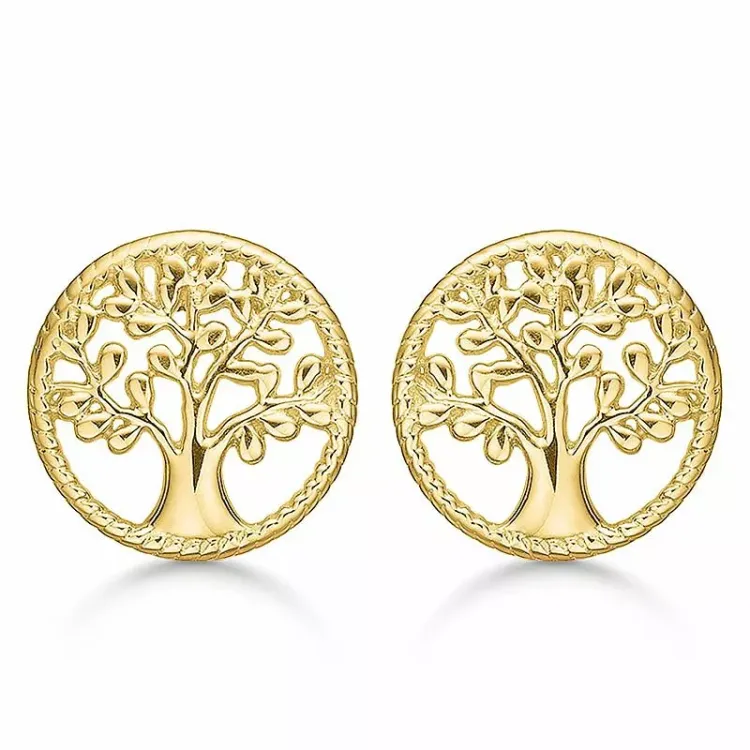 12 mm støvring design boom van het leven oorbellen in verguld sterlingzilver