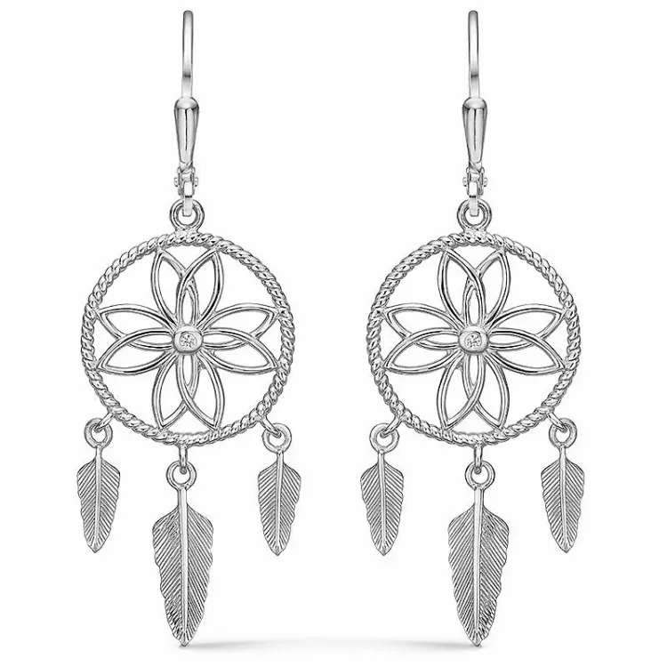 Støvring Design boom van het leven oorhanger in zilver witte zirkoon