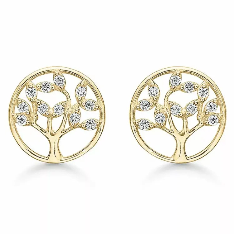 Støvring Design boom van het leven zirkoon oorbellen in 14 karaat goud